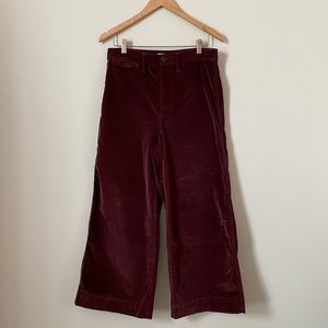 Madewell Wide Leg High Waisted Cropped Pants size 29 Burgundy Velour